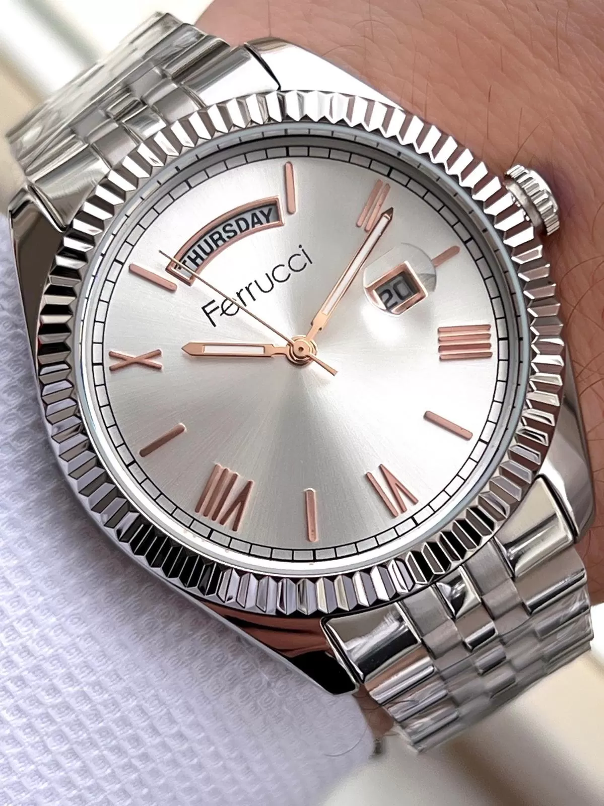 Ferrucci Rolex Model Çelik Kordon Takvimli Kadran 30 Mt Suya Dayanıklı Erkek Kol Saati FEC.13029M06