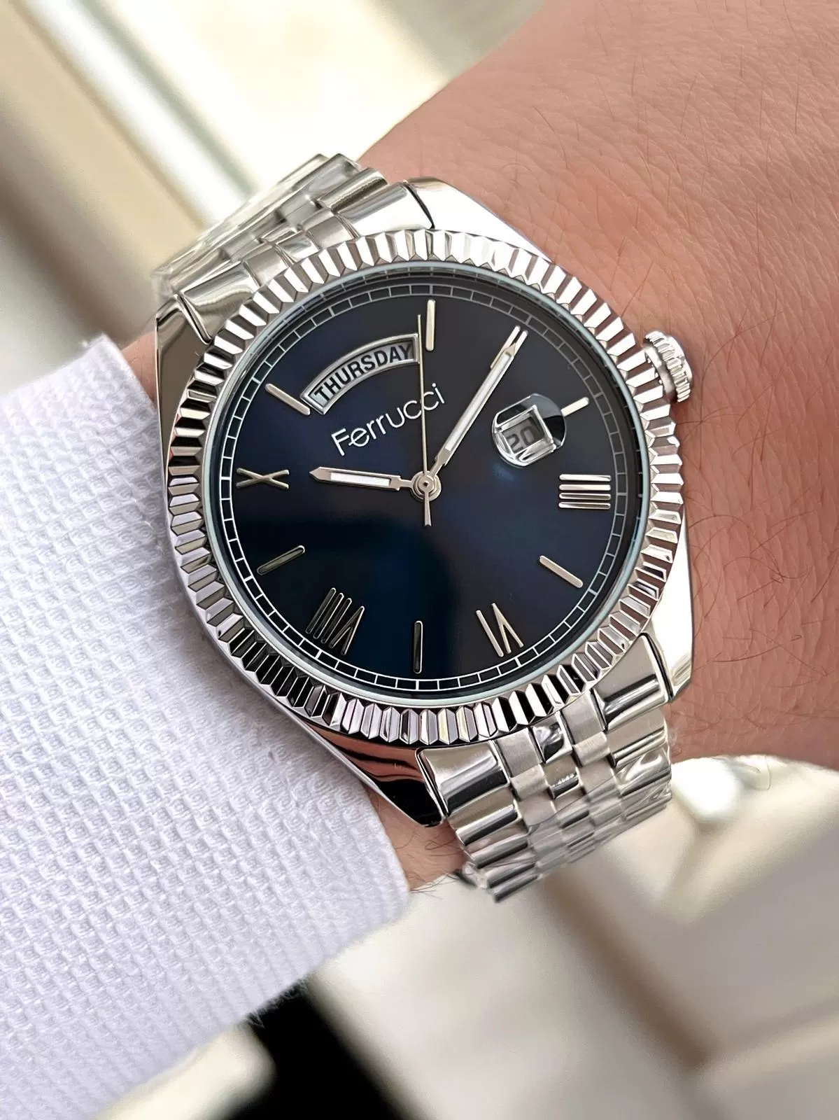 Ferrucci Rolex Model Çelik Kordon Takvimli Kadran 30 Mt Suya Dayanıklı Erkek Kol Saati FEC.13029M03