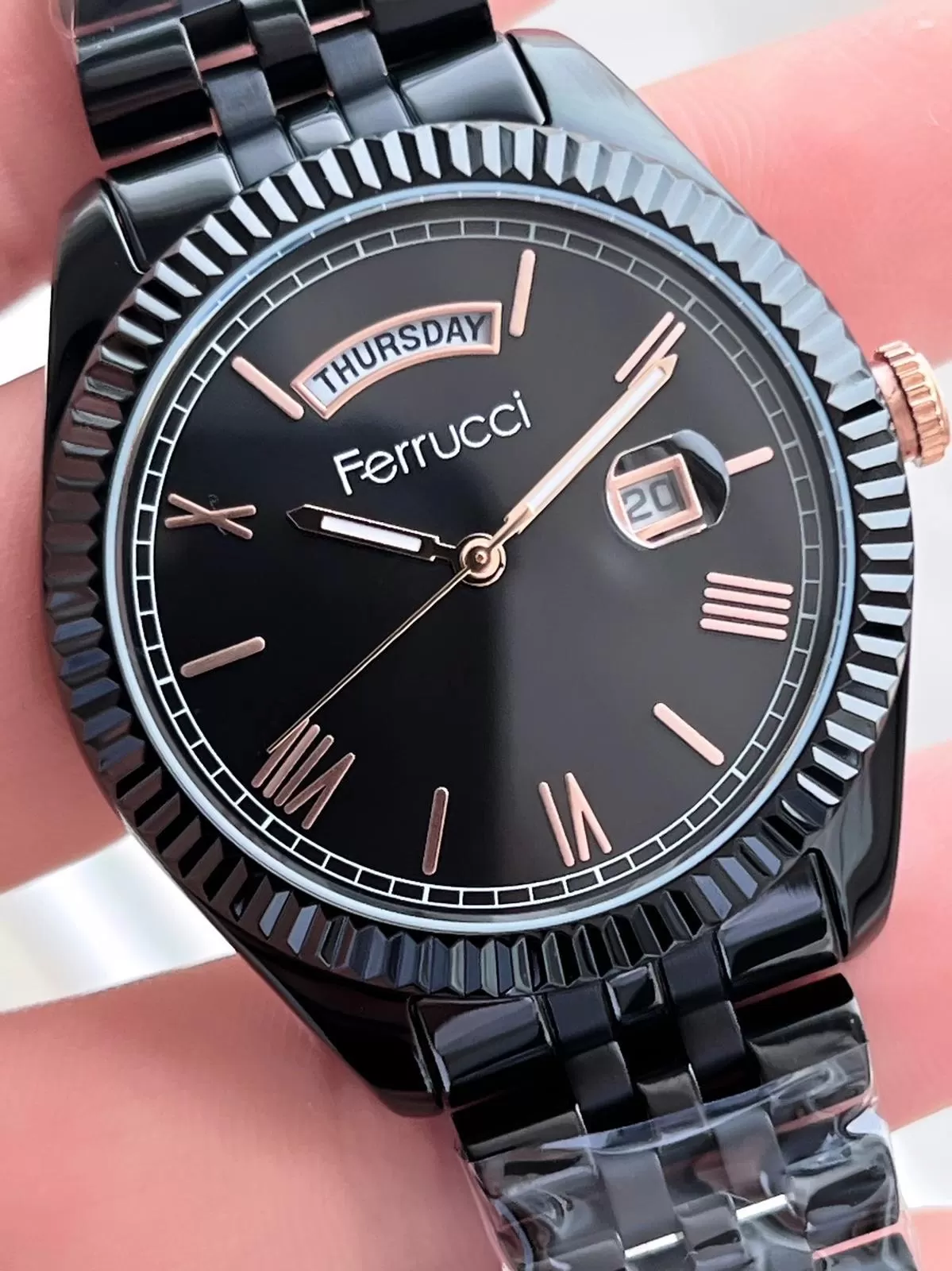 Ferrucci Rolex Model Çelik Kordon Takvimli Kadran 30 Mt Suya Dayanıklı Erkek Kol Saati FEC.13029M05