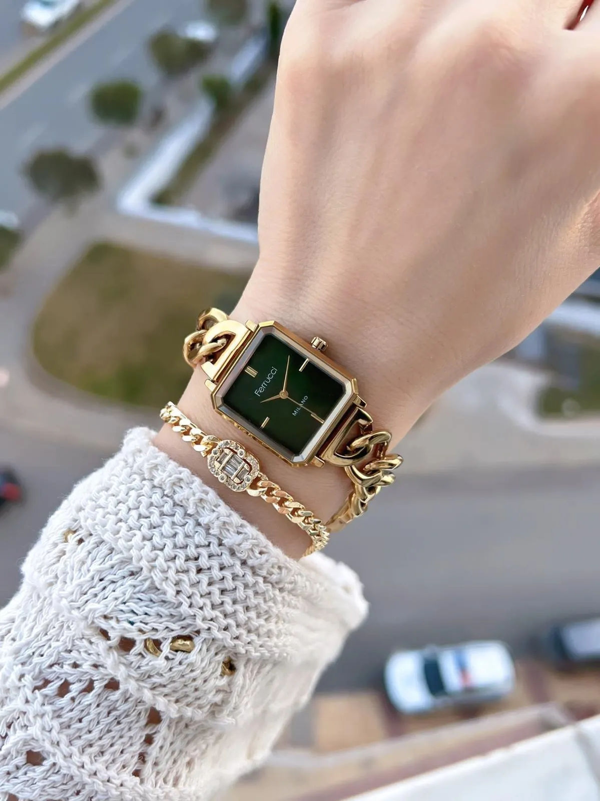 Ferrucci Zincir Tasarım 2 Yıl Garantili 3 Atm Suya Dayanıklı Kadın Kol Saati+Bileklik FC.Z03494.3