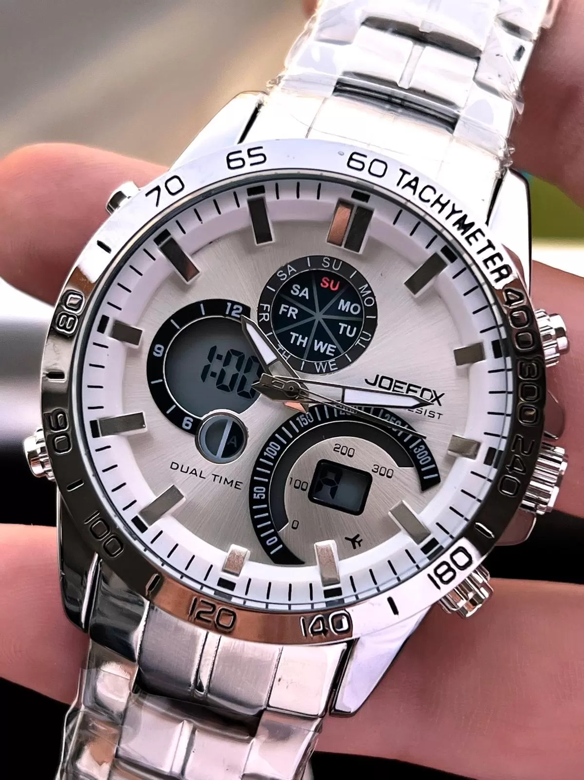 Joefox Çelik Kordon Dijital Ve Analog 2 Yıl Garantili 3 Atm Suya Dayanıklı Erkek Kol Saati JOE.CL03