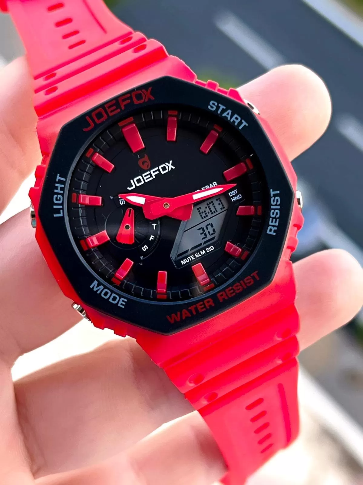 Joefox G-SHOCK Kasa Kırmızı Dijital/Analog 5Atm Suya Dayanıklı 2 Yıl Garantili Spor Kol Saati J-GS24