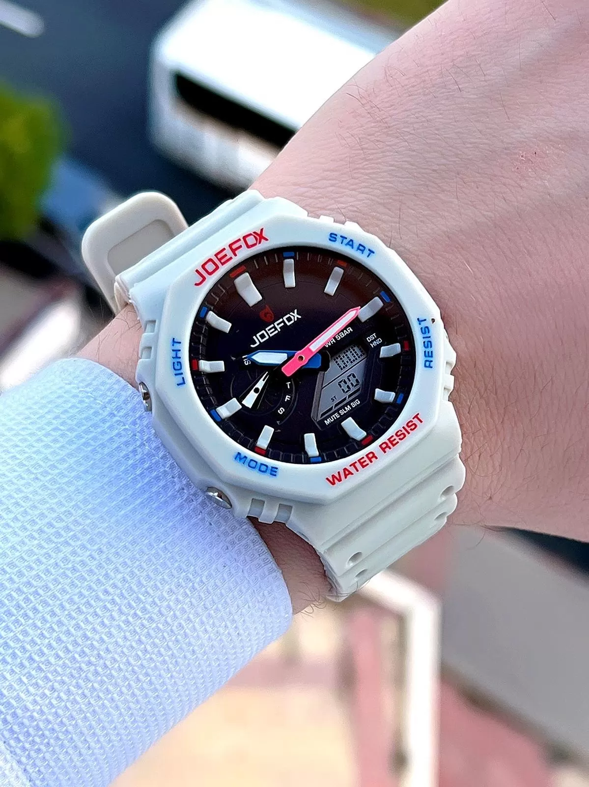 Joefox G-SHOCK Kasa Krem Dijital/Analog 5 Atm Suya Dayanıklı 2 Yıl Garantili Spor Kol Saati J-GS26