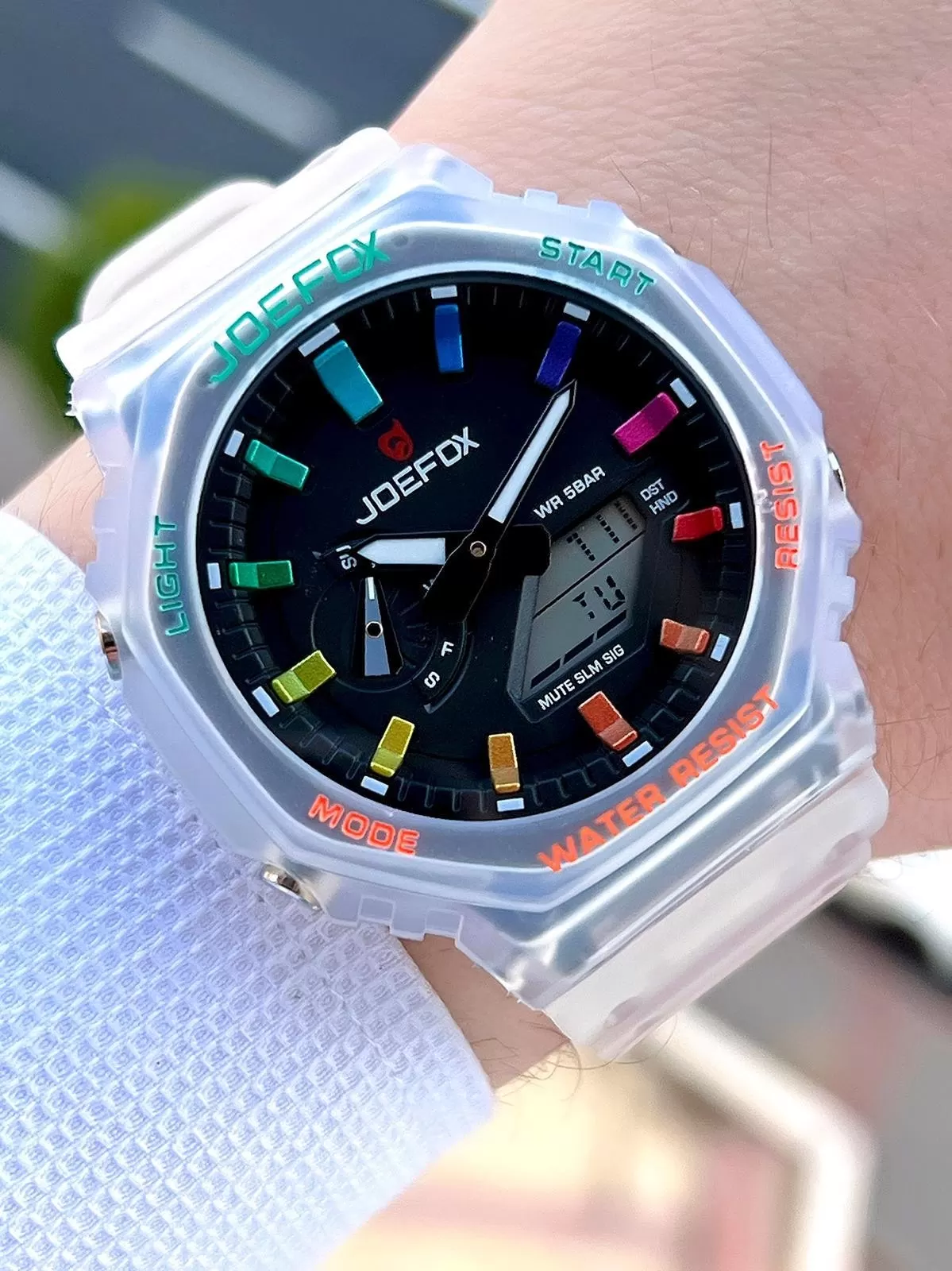 Joefox G-SHOCK Kasa Şeffaf Dijital/Analog 5 Atm Suya Dayanıklı 2 Yıl Garantili Spor Kol Saati J-GS27