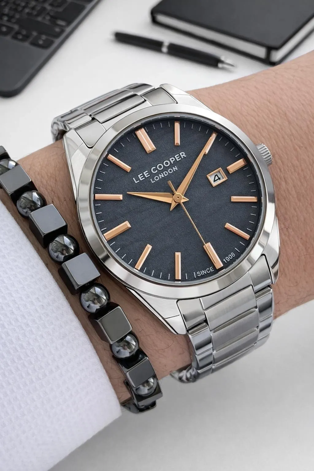 Lee Cooper Erkek Kol Saati 50 Metre Suya Dayanıklı Çelik Kordon + Bileklik Hediyeli VS.BLKT.0839