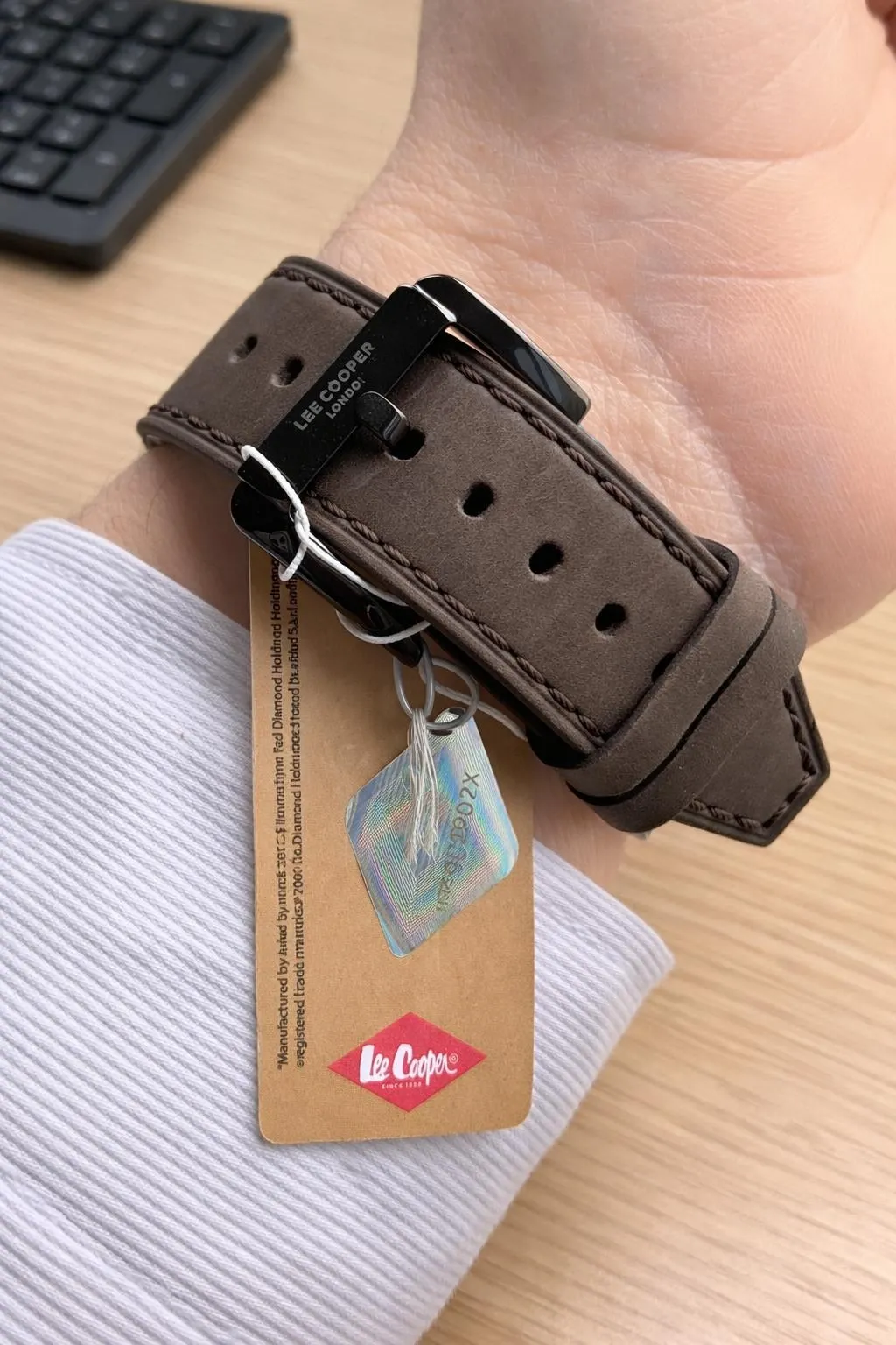 Lee Cooper Erkek Kol Saati 50 Mt Suya Dayanıklı Deri Kordon Bileklik Hediyeli VS.BLKT.0920