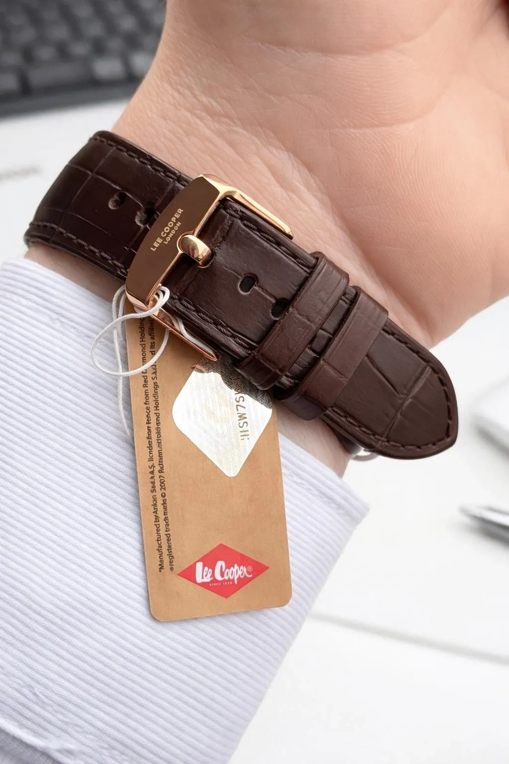 Lee Cooper Erkek Kol Saati 50 Mt Suya Dayanıklı Deri Kordon Bileklik Hediyeli VS.BLKT.0921