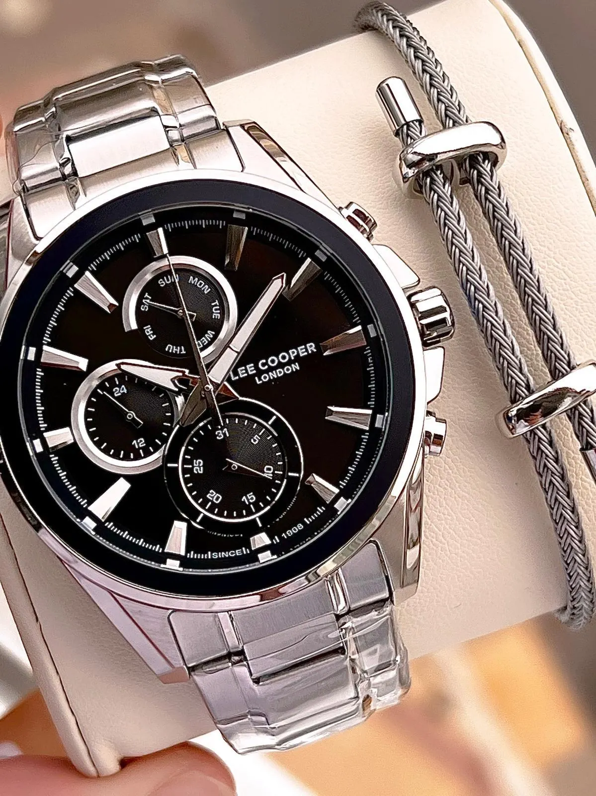 Lee Cooper Premium Nişan Ve Damatlara Özel 2 Yıl Garantili 5 Atm Erkek Kol Saati+Bileklik E08249.350