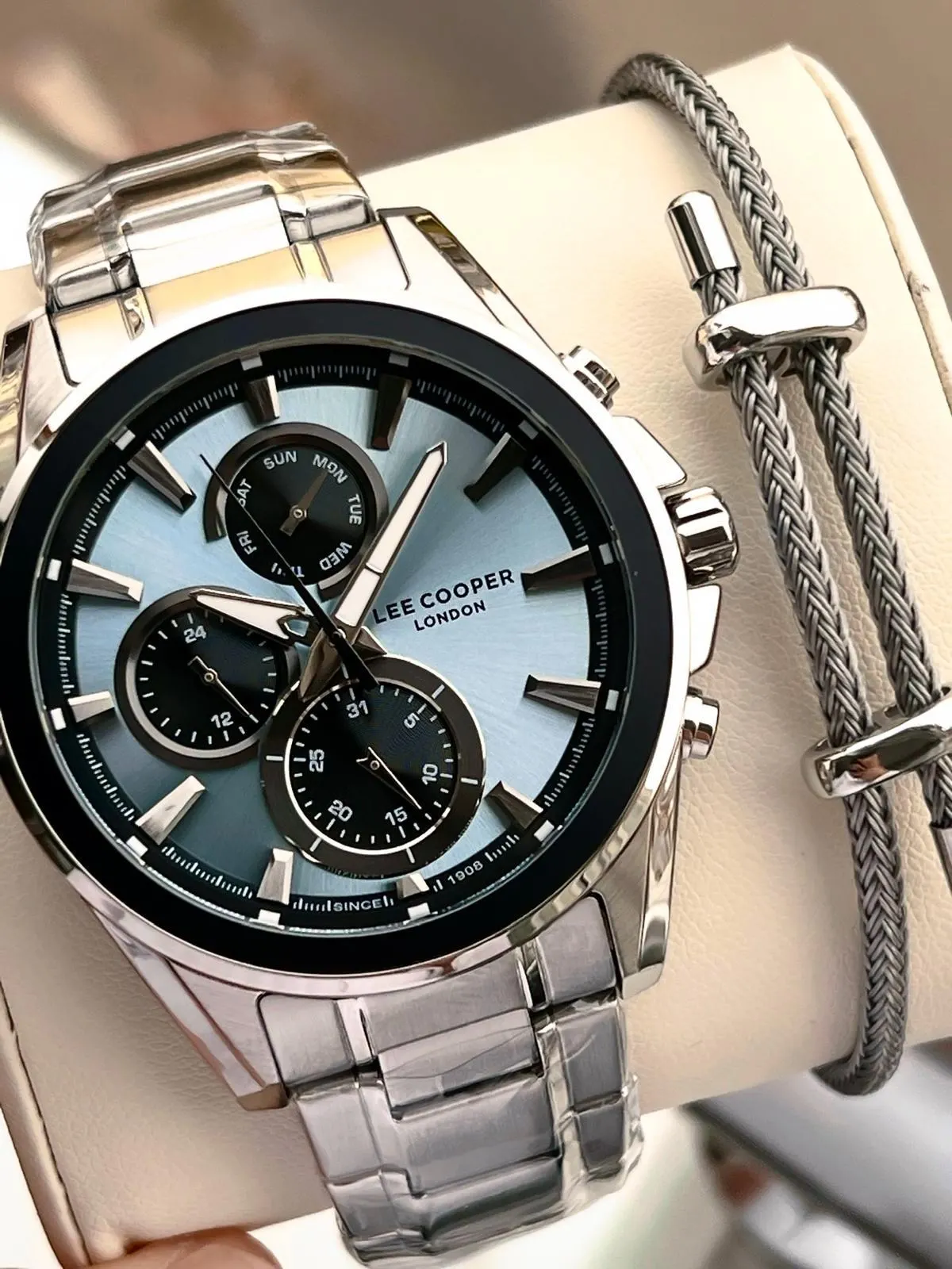 Lee Cooper Premium Nişan Ve Damatlara Özel 2 Yıl Garantili 5 Atm Erkek Kol Saati+Bileklik E08249.300