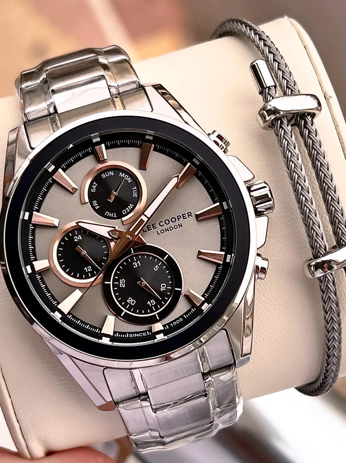 Lee Cooper Premium Nişan Ve Damatlara Özel 2 Yıl Garantili 5 Atm Erkek Kol Saati+Bileklik E08249.360