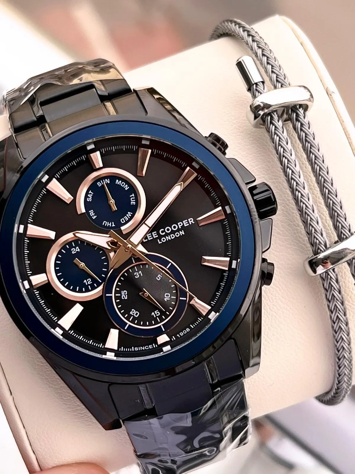 Lee Cooper Premium Nişan Ve Damatlara Özel 2 Yıl Garantili 5 Atm Erkek Kol Saati+Bileklik E08249.650