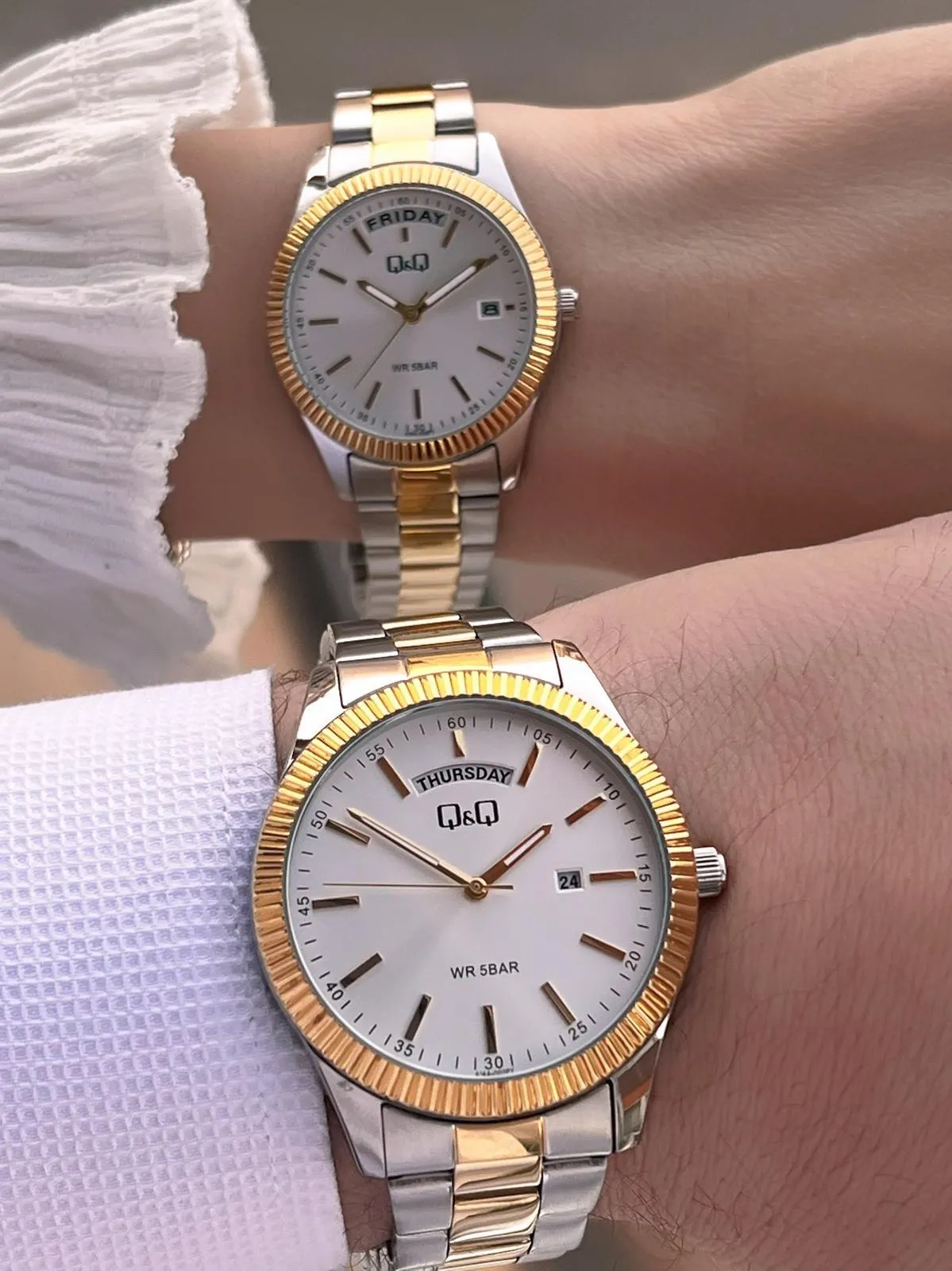 Q&Q Çelik Kordon 2 Yıl Garantili 3 Atm Suya Dayanıklı Sevgili Ve Ciftlere Özel Kol Saati QQ.CF001.3