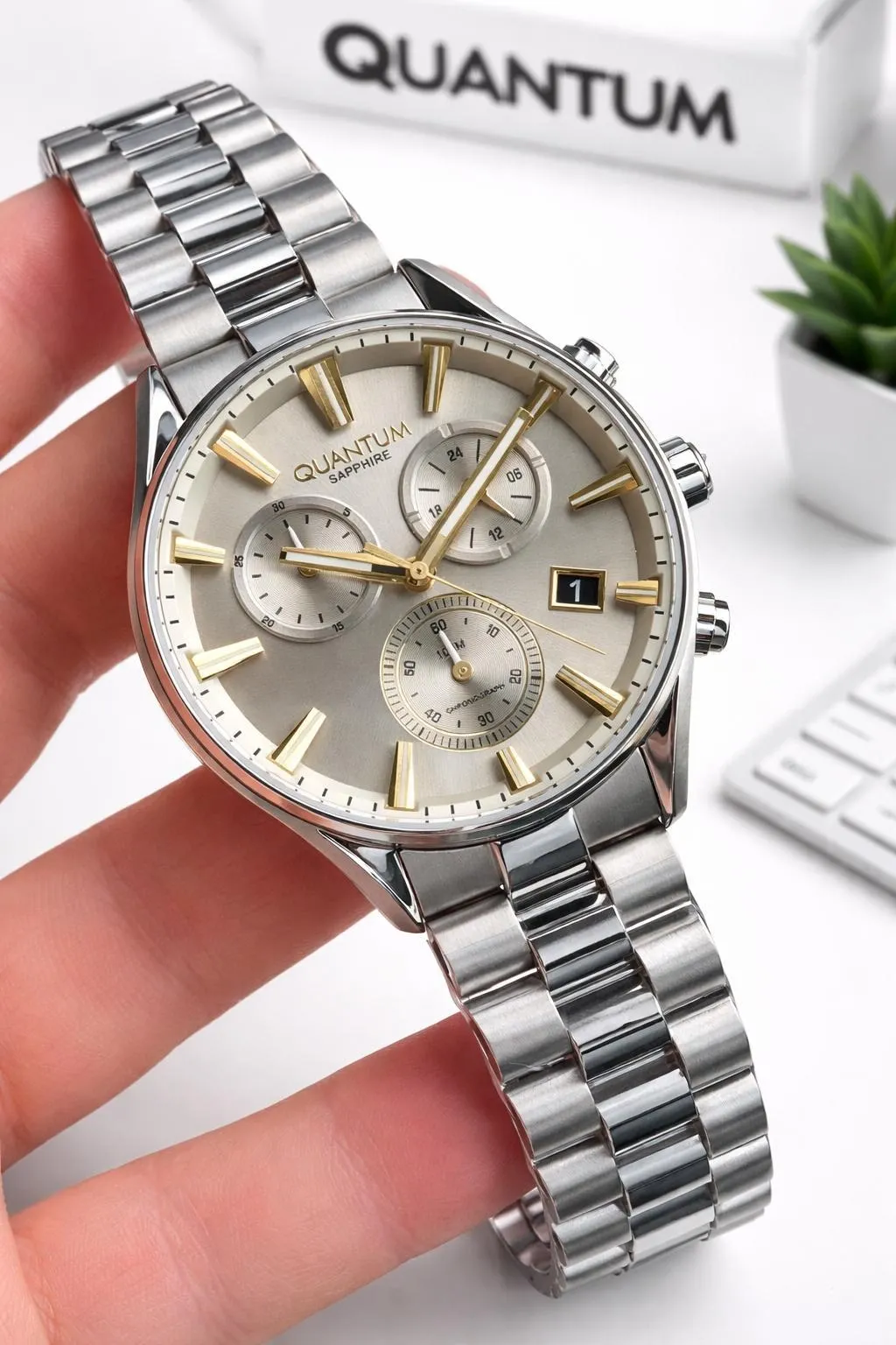 Quantum 10 ATM Suya Dayanıklı+ Bileklik Hediyeli Komple Çelik Erkek Kol Saati VS.BLKT.0929