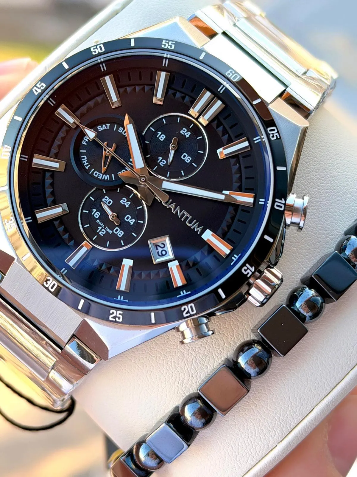 Quantum 2 Yıl Garantili 100 Mt Suya Dayanıklı+ Bileklik Hediyeli Komple Çelik Kararma Renk Atma Yapmaz Erkek Kol Saati VS.BLKT.0779