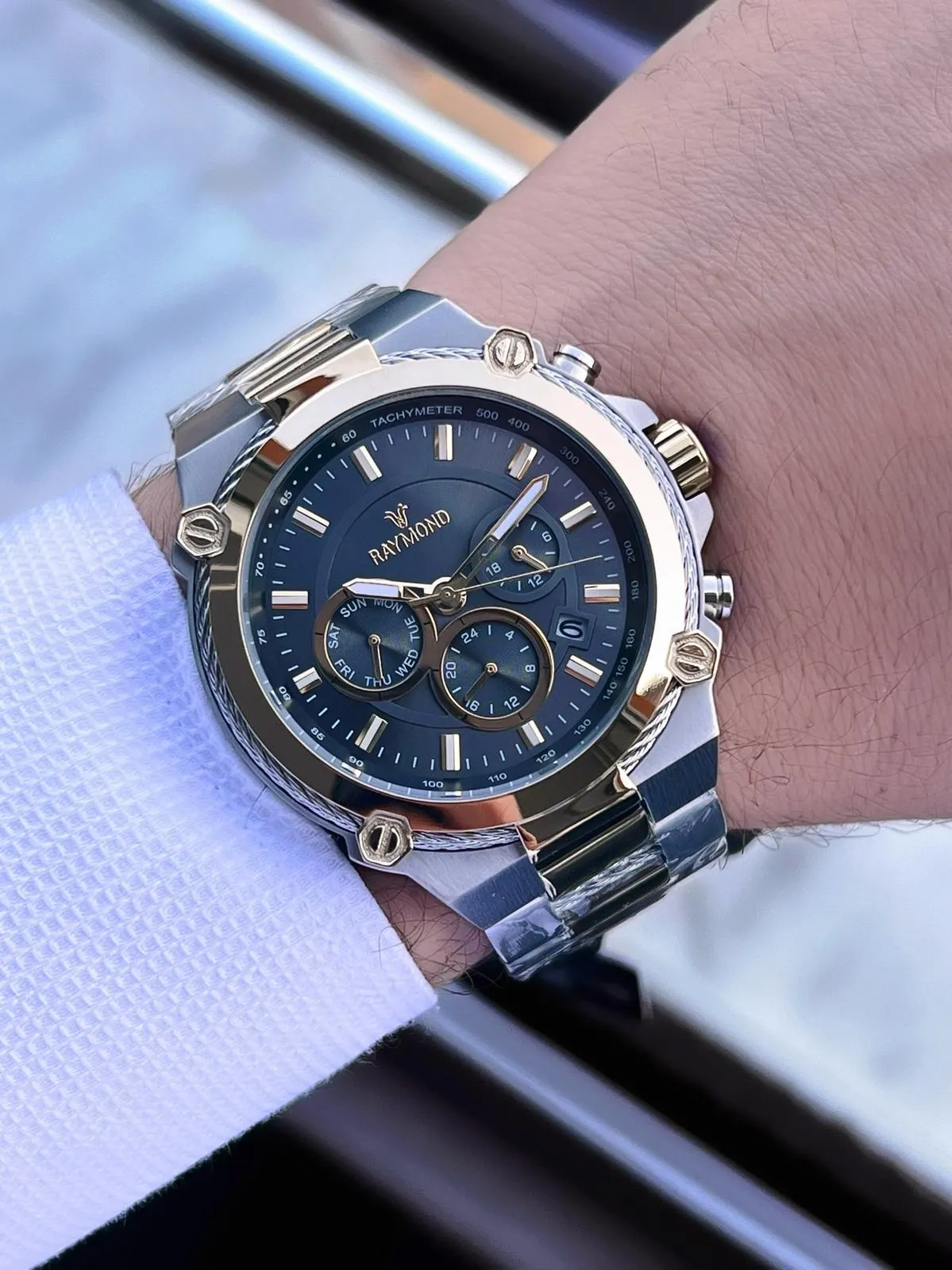 Raymond Nişan Ve Damatlara Özel Çelik Kordon 2 Yıl Garantili 5 Atm Erkek Kol Saati+Bileklik RMD.21