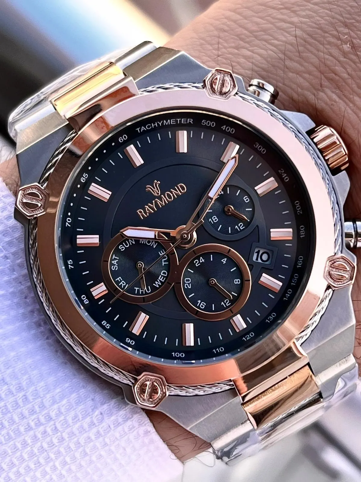 Raymond Nişan Ve Damatlara Özel Çelik Kordon 2 Yıl Garantili 5 Atm Erkek Kol Saati+Bileklik RMD.22