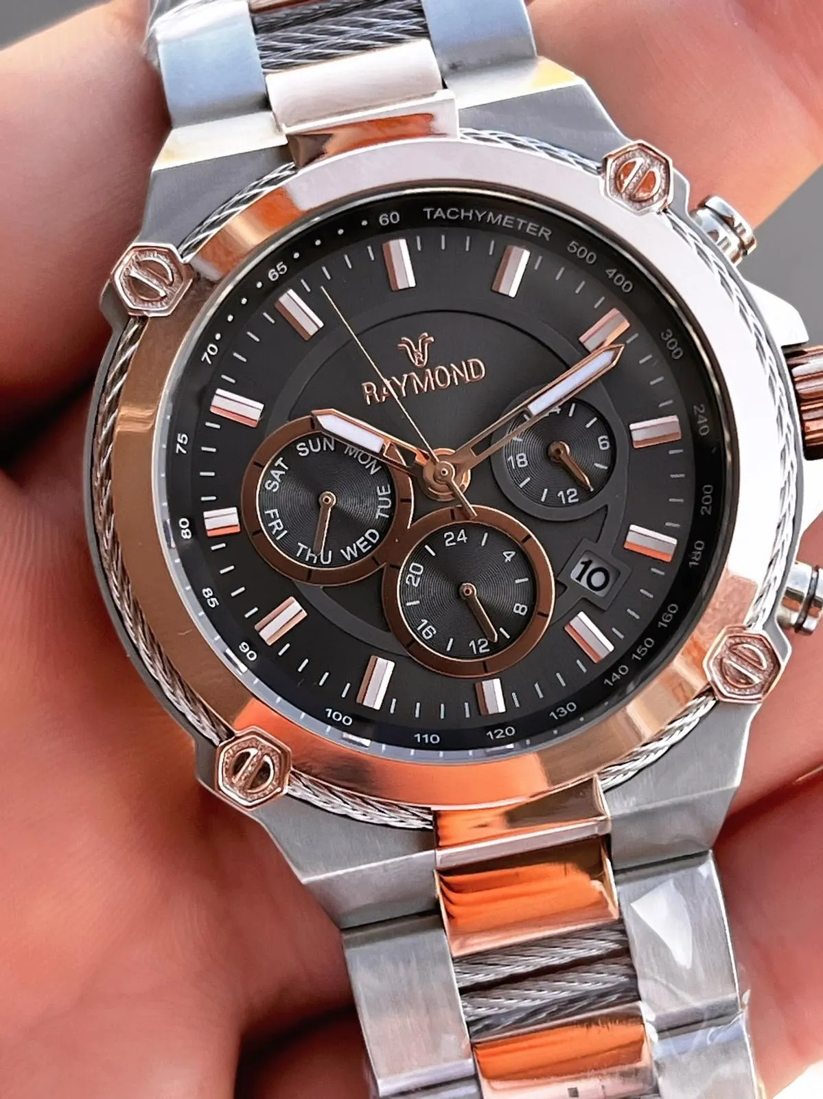 Raymond Nişan Ve Damatlara Özel Çelik Kordon 2 Yıl Garantili 5 Atm Erkek Kol Saati+Bileklik RMD.22
