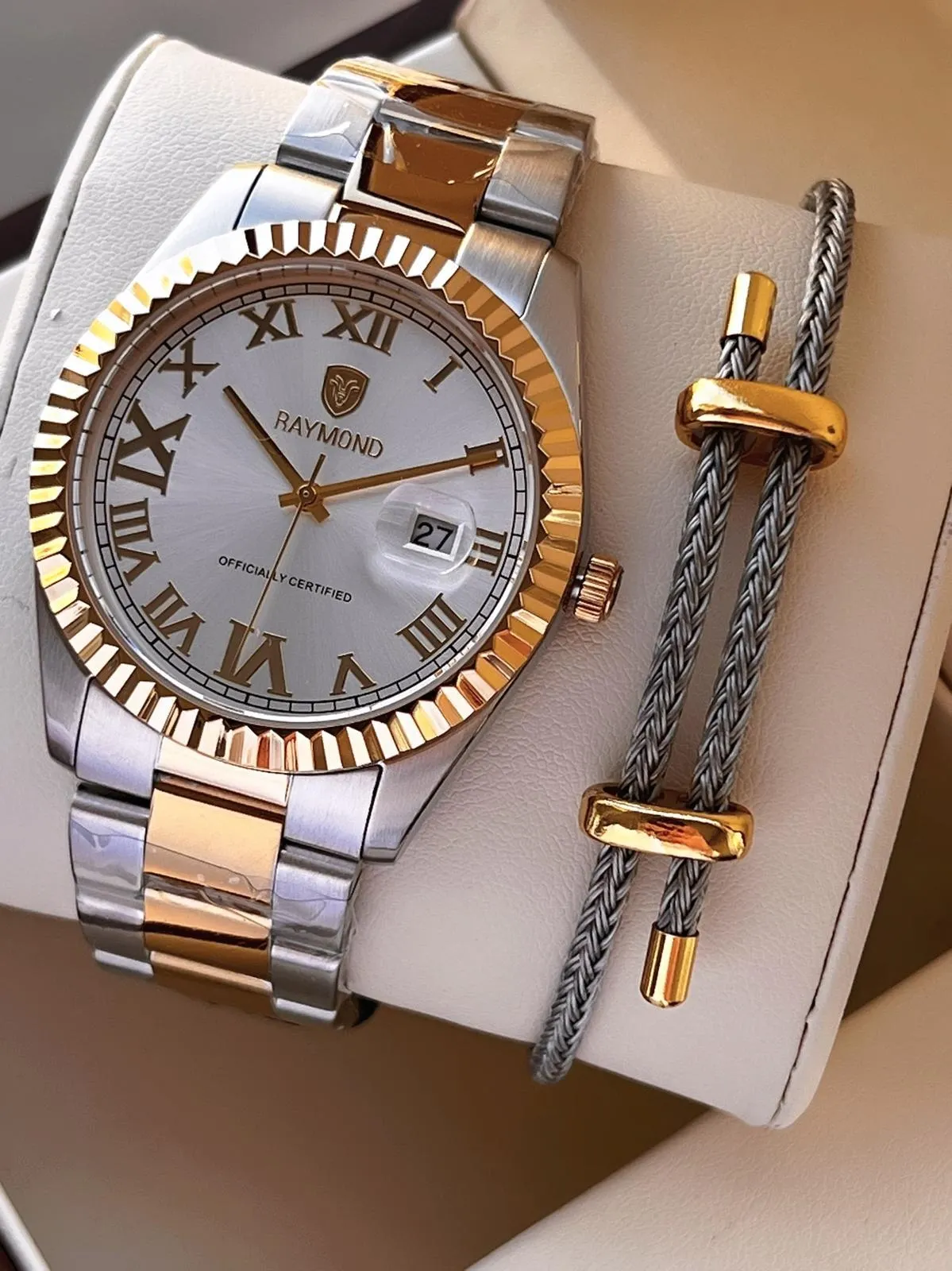 Raymond Nişan Ve Damatlara Özel Çelik Kordon 2 Yıl Garantili 5 Atm Erkek Kol Saati+Bileklik RMD.32