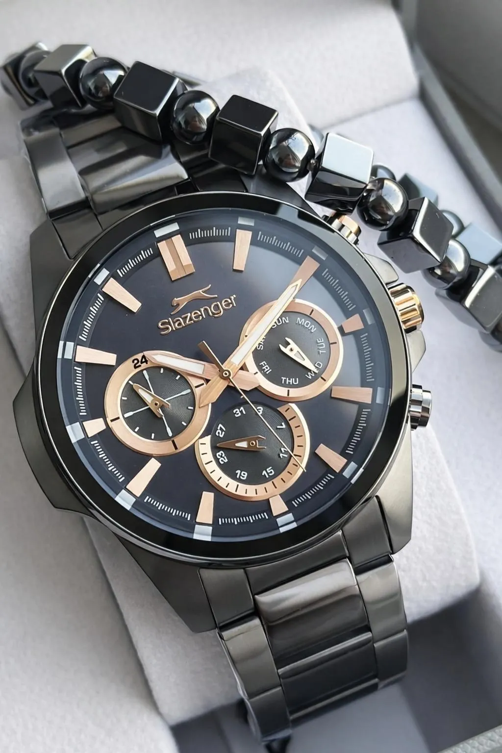 Slazenger Çelik Kordon İç Fonksiyonları Aktif 10 Atm+Bileklik Hediyeli Erkek Kol Saati VS.BLKT.0795