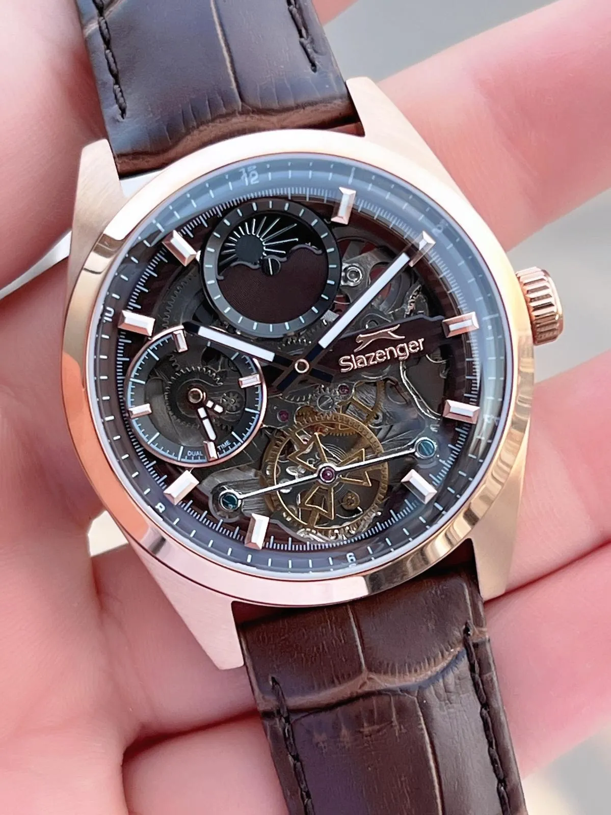 Slazenger Otomatik Erkek Deri kordon Bileklik Hediyeli 2 Yıl Garantili Suya Dayanıklı Kol Saati VS.BLKT.0786