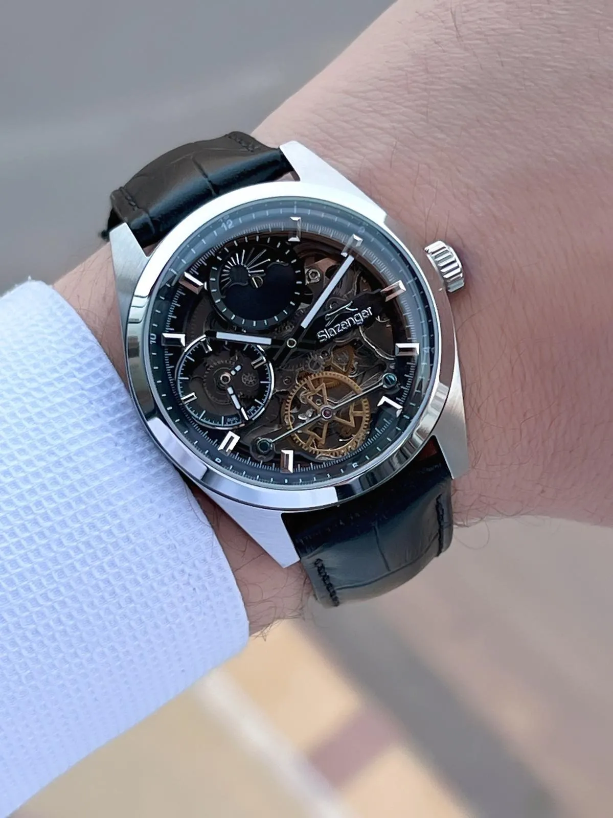 Slazenger Otomatik Erkek Deri kordon Bileklik Hediyeli 2 Yıl Garantili Suya Dayanıklı Kol Saati VS.BLKT.0787