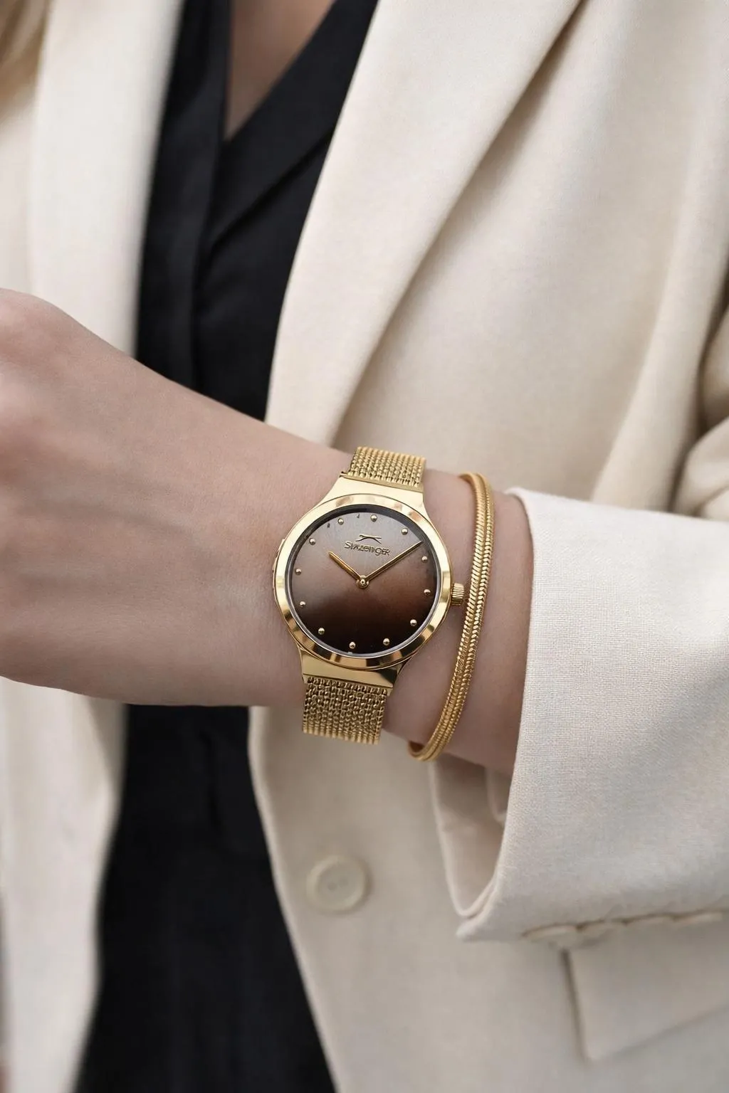 Slazenger Yeni Sezon Elite Model 50 Mt Suya Dayanıklı Bileklik Hediyeli Kadın Kol Saati VS.BLKT.0853