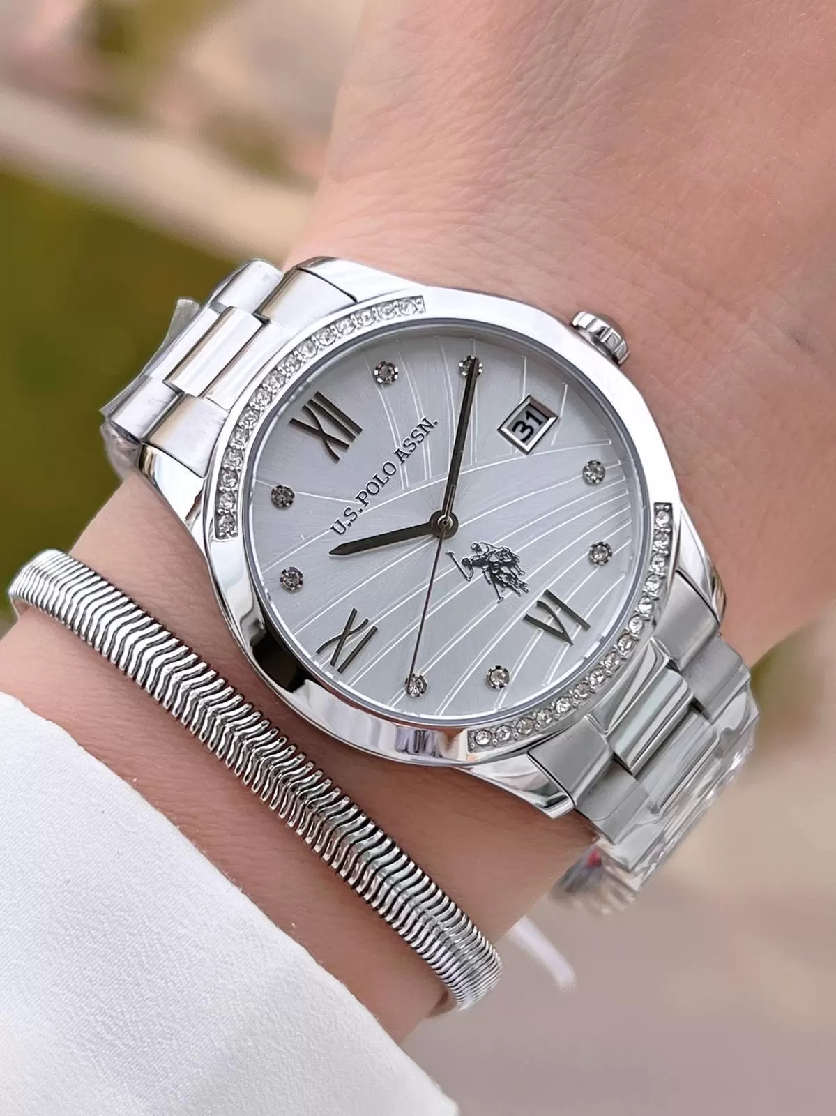 U.S.POLO ASSN Çelik Kordon 5 Atm Suya Dayanıklı Kadın Kol Saati+Bileklik Hediyeli USPA.2059.B02