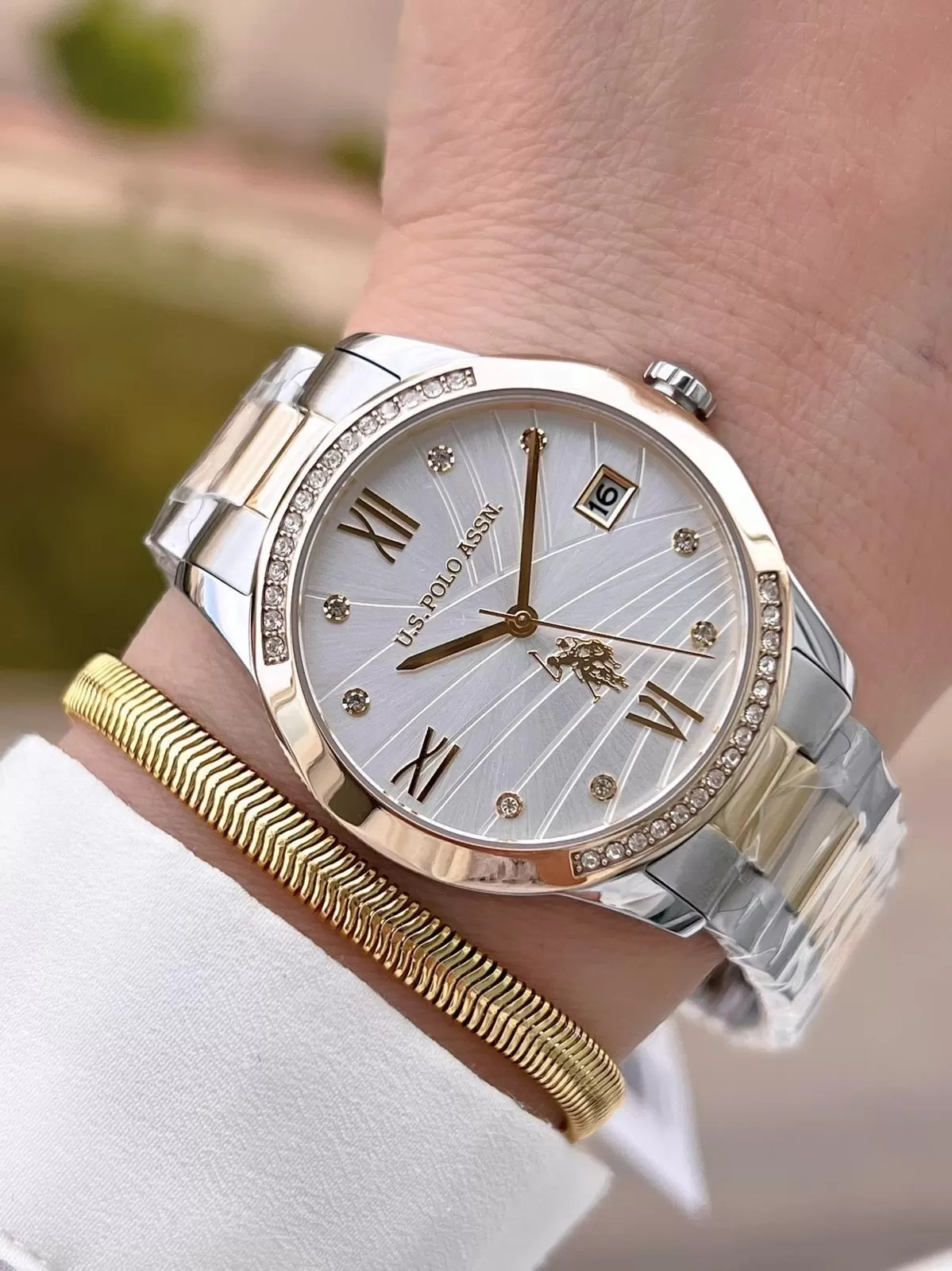 U.S.POLO ASSN Çelik Kordon 5 Atm Suya Dayanıklı Kadın Kol Saati+Bileklik Hediyeli USPA.2059.B03