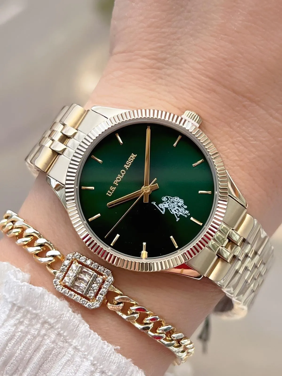 U.S.POLO ASSN Çelik Kordon 5 Atm Suya Dayanıklı Kadın Kol Saati+Bileklik Hediyeli USPA.2061.S06