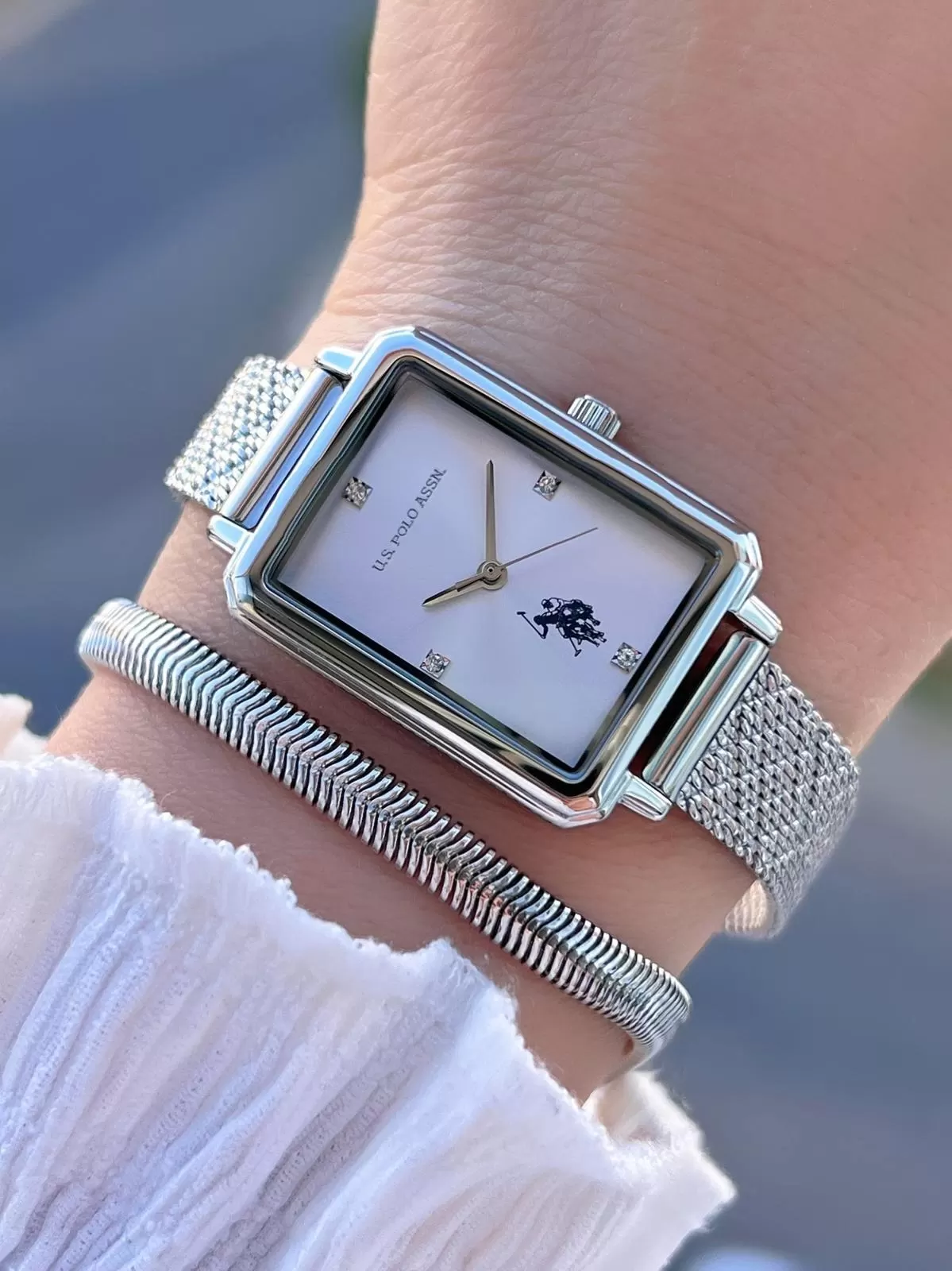 U.S.POLO ASSN Çelik Kordon 5 Atm Suya Dayanıklı Kadın Kol Saati+Bileklik Hediyeli USPA.2083.G01
