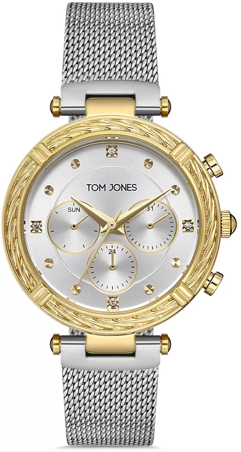 Tom Jones Gri/Sarı Çelik Renk Atmaz  Kordon 3 Atm Su Geçirmez Kadın Kol Saati TJ1.1975M.03