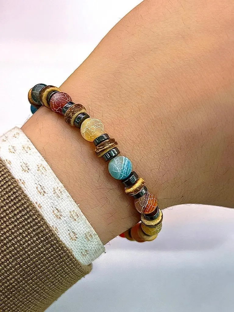 3.Lü Doğal Taş Kehribar-Yeşim-Lapis-Kalsit-Dumanlı Kuvars-Sodalit Doğal Enerji Bilekliği