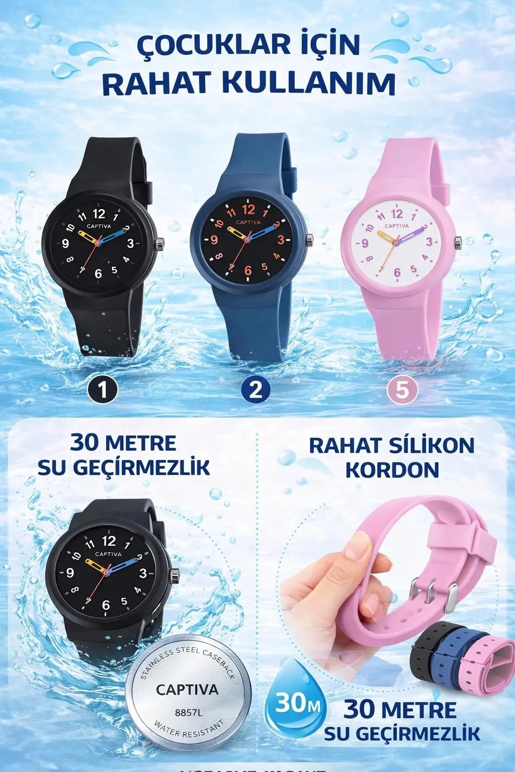 Captiva Analog Rakamlı 30 mt Suya Dayanıklı Spor Çoçuk Kol Saati