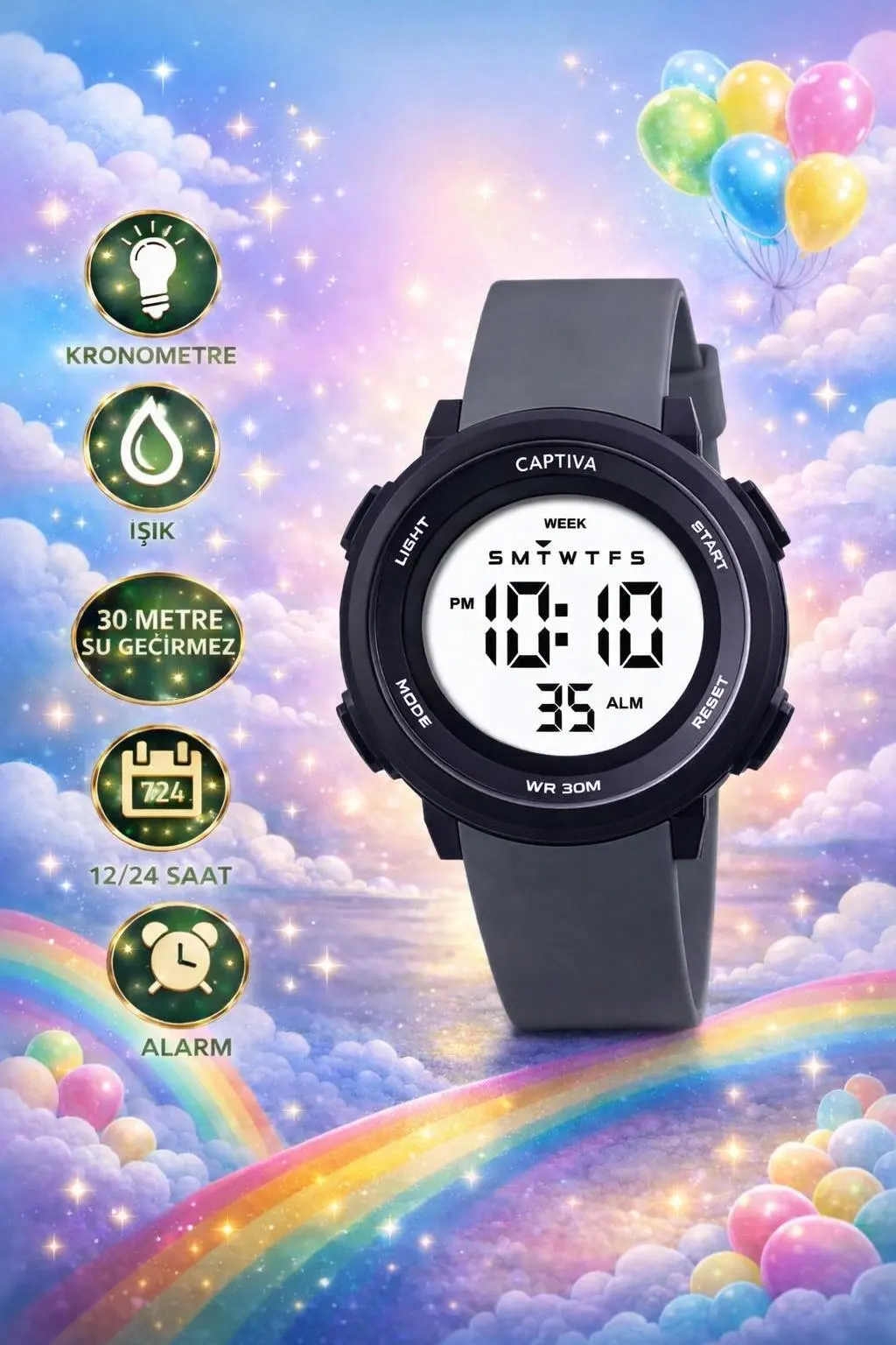 Captiva Digital 3 Atm Suya Dayanıklı Işık+Alarm+Kronometre+Takvimli Çoçuk Kol Saati CP.YN001M2
