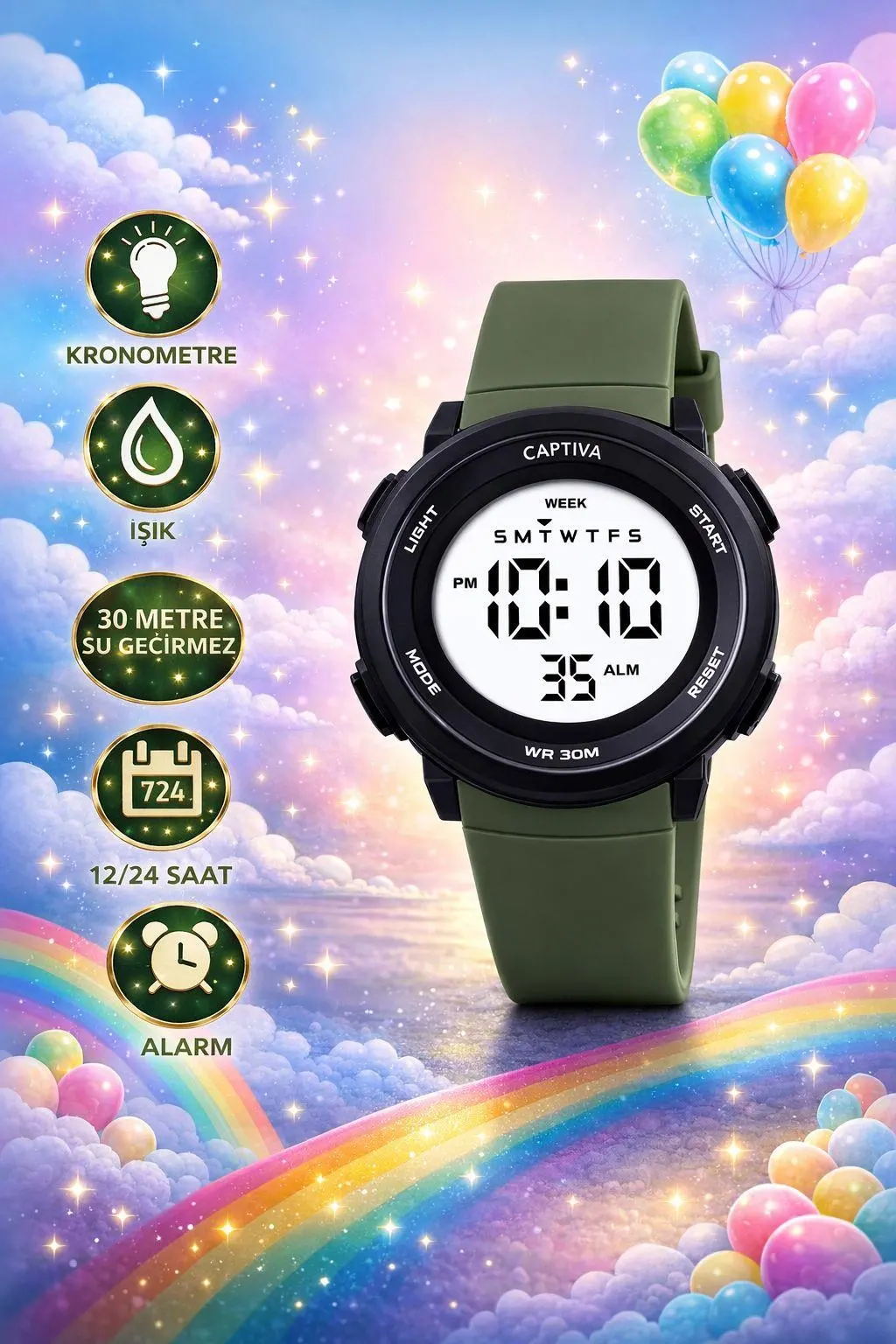 Captiva Digital 3 Atm Suya Dayanıklı Işık+Alarm+Kronometre+Takvimli Çoçuk Kol Saati CP.YN001M3