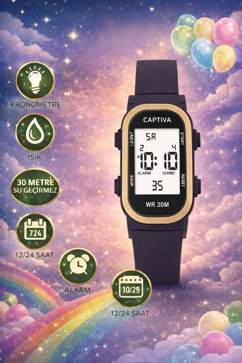 Captiva Digital 3 Atm Suya Dayanıklı Işık+Alarm+Kronometre+Takvimli Çoçuk Kol Saati CP.YN.26.M02