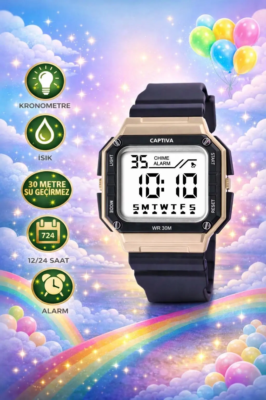 Captiva Digital 3 Atm Suya Dayanıklı Işık+Alarm+Kronometre+Takvimli Çoçuk Kol Saati CP.YN.26.M1