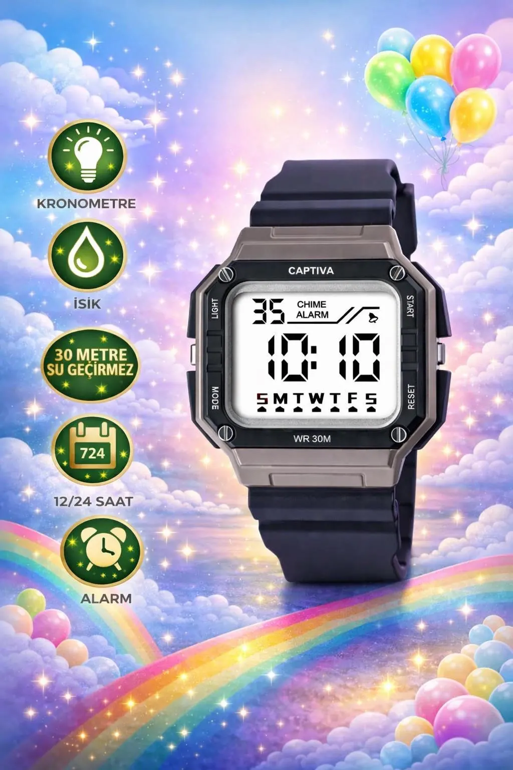 Captiva Digital 3 Atm Suya Dayanıklı Işık+Alarm+Kronometre+Takvimli Çoçuk Kol Saati CP.YN.26.M2