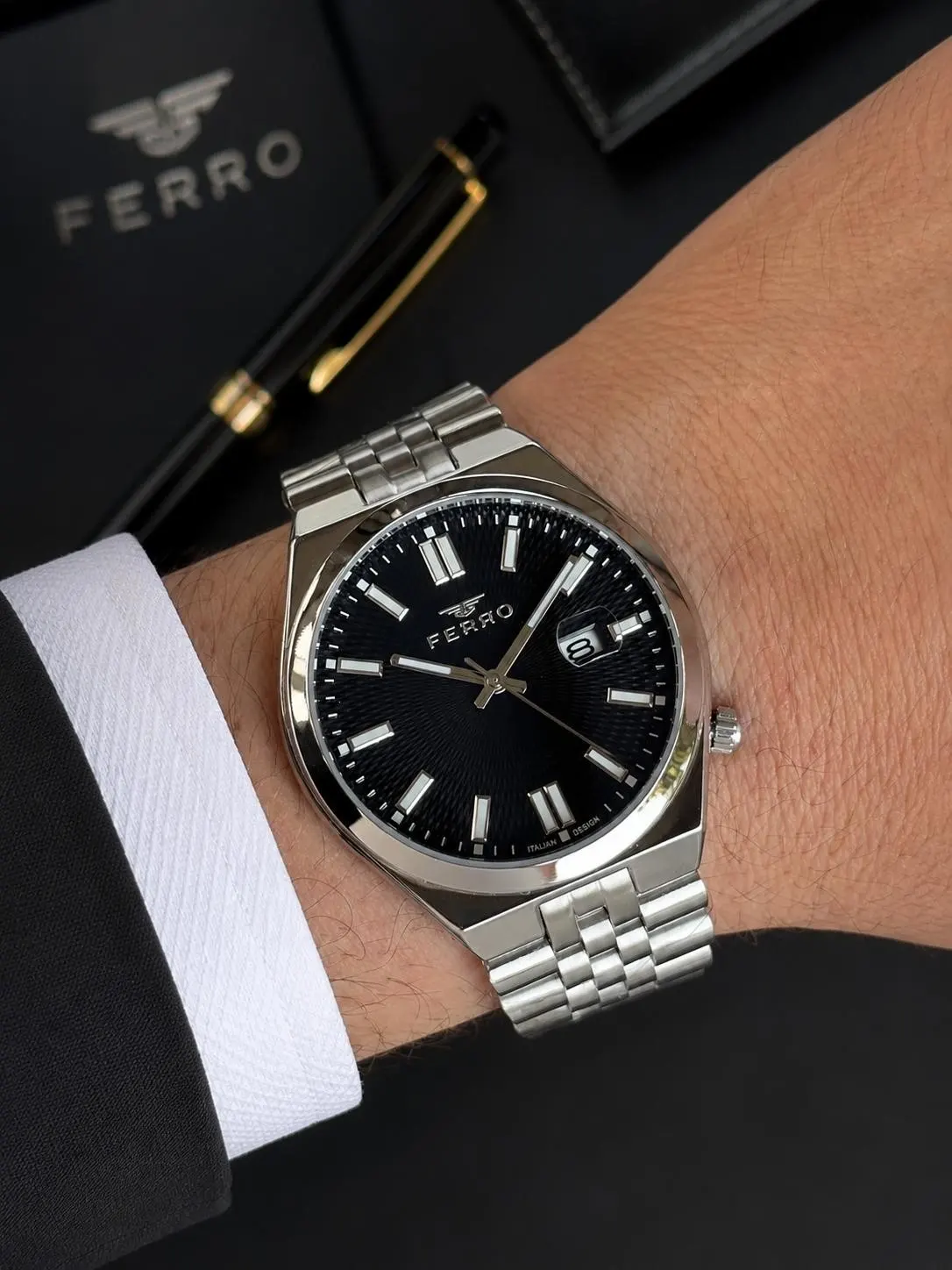 Ferro Premium İtalian Desing Çelik Kordon Nişan Ve Damat Saati 3 Atm Erkek Kol Saati EFM40136-B1