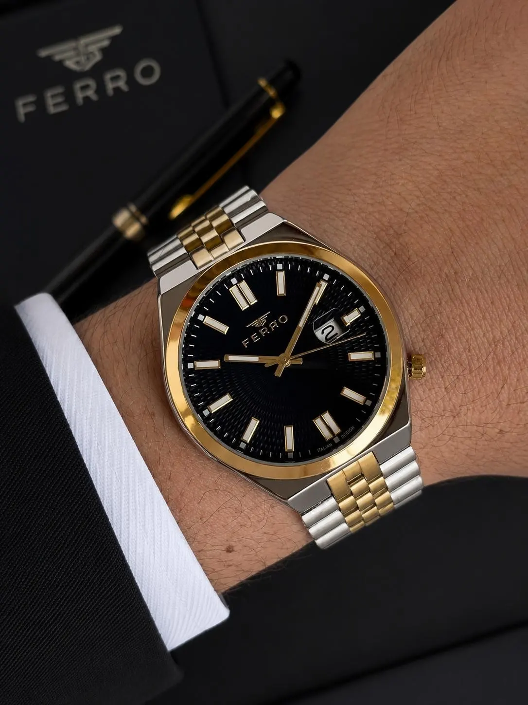 Ferro Premium İtalian Desing Çelik Kordon Nişan Ve Damat Saati 3 Atm Erkek Kol Saati EFM40136-B3