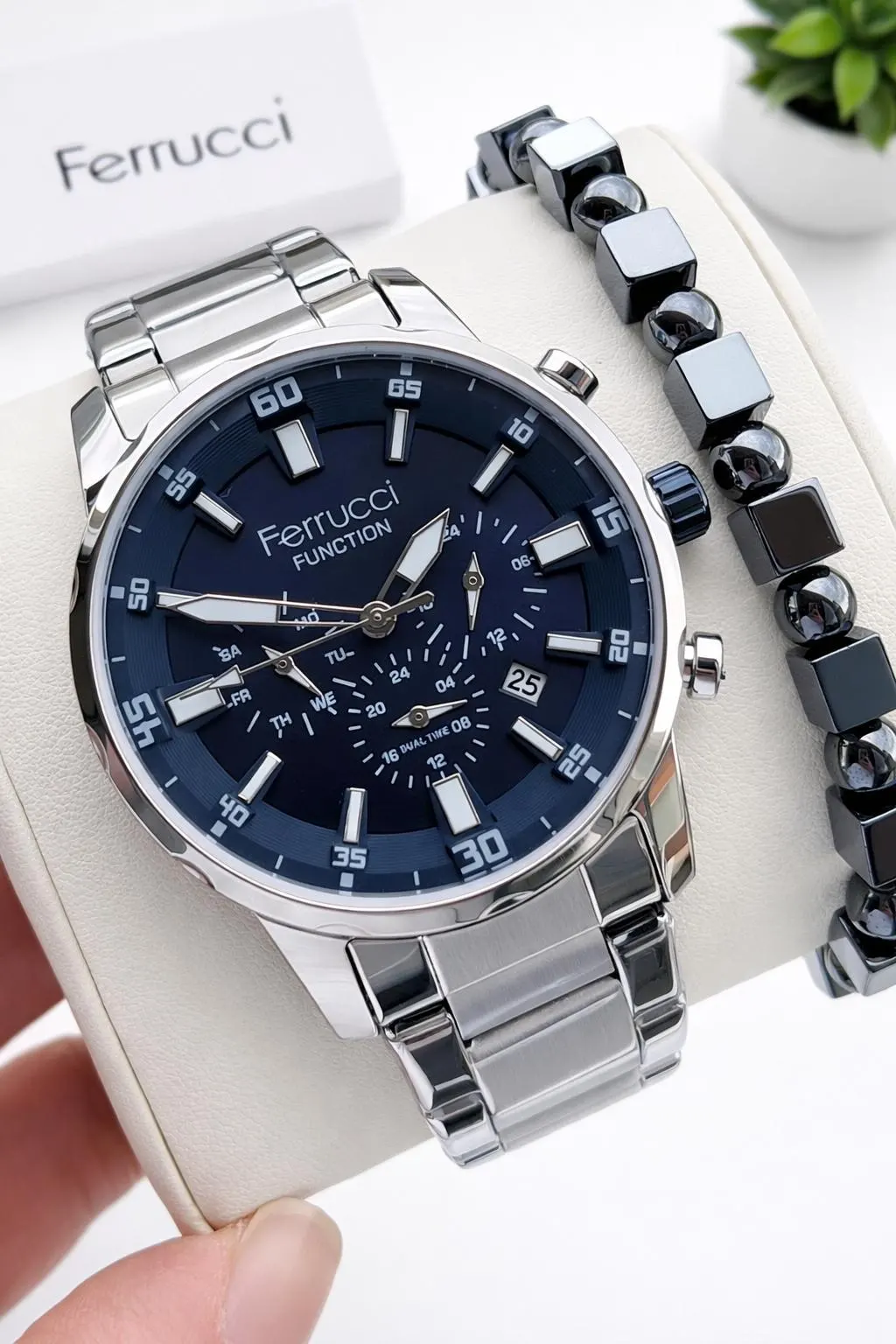 Ferrucci İç Fonksiyonları Aktif 30mt Suya Dayanıklı Çelik Kordon + Bileklik Hediyeli Erkek Kol Saati VS.BLKT.0956