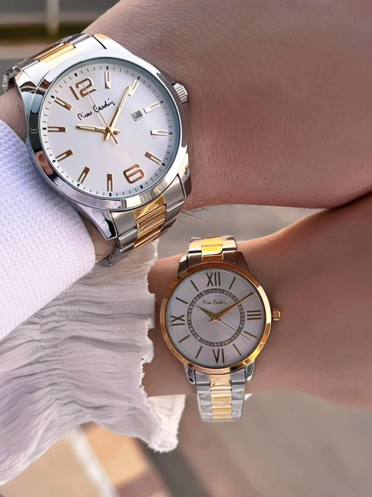 Pierre Cardin Bay ve Bayan Çiftlere Özel Çelik Kordon Çift Kol Saati 30 Mt Su Gecirmez CF.PR8046.M3