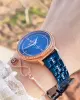 R.VR1003 Bayan Lacivert Vintage Retro Model Swarovski Taşlı Çelik Analog Bayan Kol Saati+Bileklik