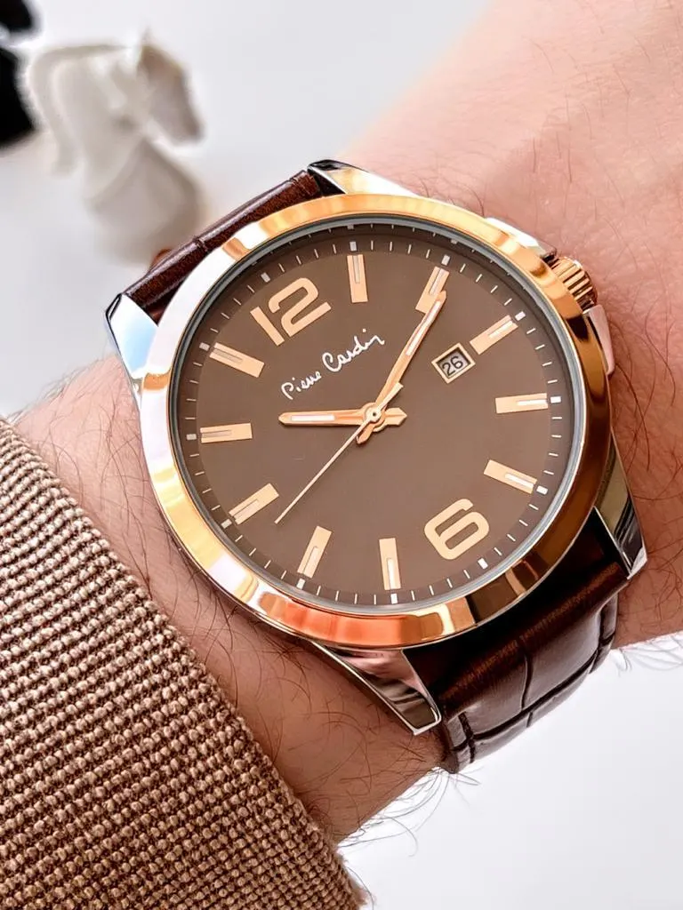 800411F10K Pierre Cardin Deri Kordon Erkek Kol Saati 30 Mt Su Gecirmez + Kaplan Gözü Bileklik