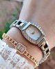 R.VR1014 Bayan Gümüş/Gold Vintage Retro Model Swarovski Taşlı Çelik Bayan Kol Saati+Bileklik