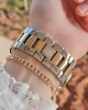 R.VR1016 Bayan Gümüş/Gold Vintage Retro Model Çelik Bayan Kol Saati+Bileklik