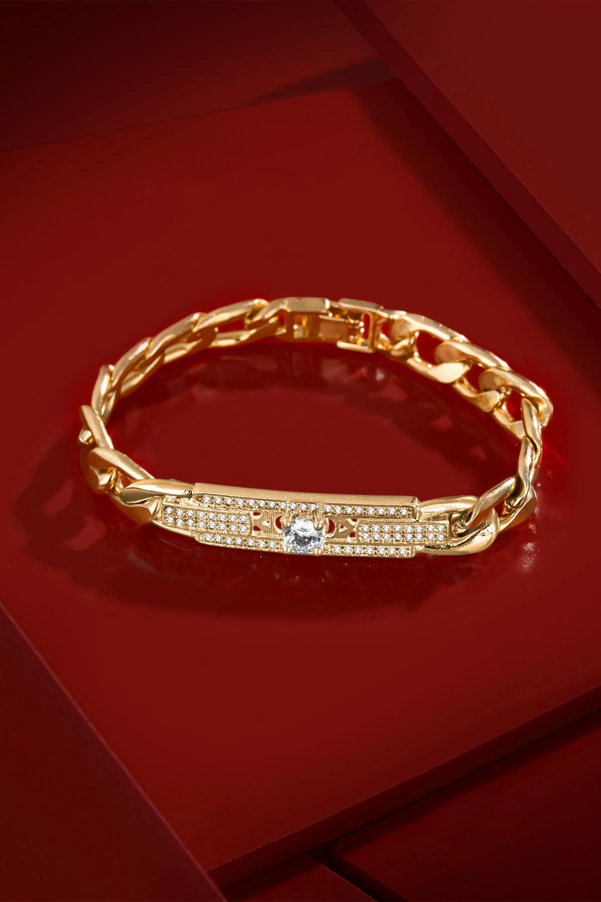 BLKT Parlak Gold Renk Kadın Bileklik Zirkon Taşlı Motifli BL.04.05