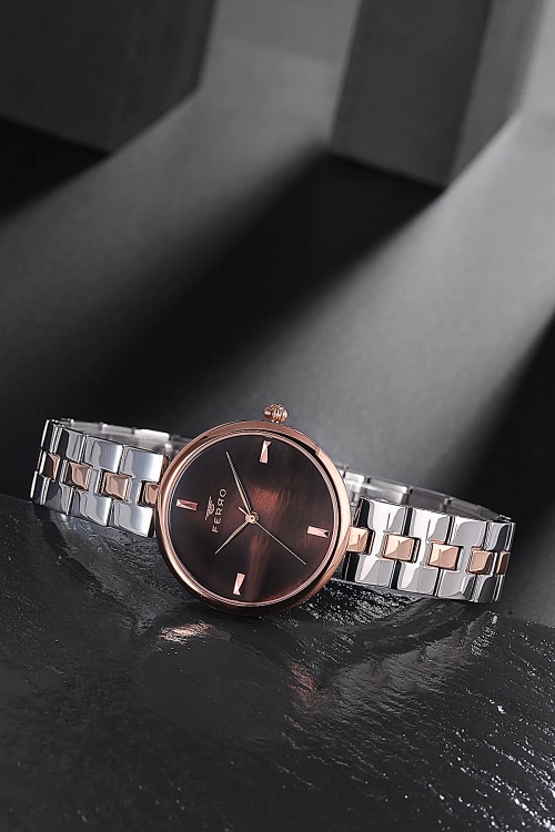 Ferro Gümüş ve Rose Çelik Kordon Kadın Kol Saati F21100A-E7