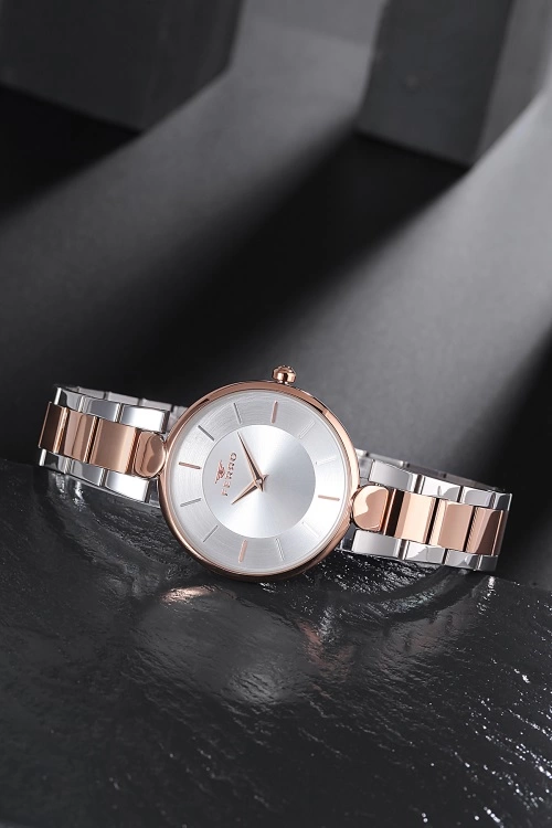 Ferro Rose ve Gümüş Çelik Kordon Kadın Kol Saati F21129A-E