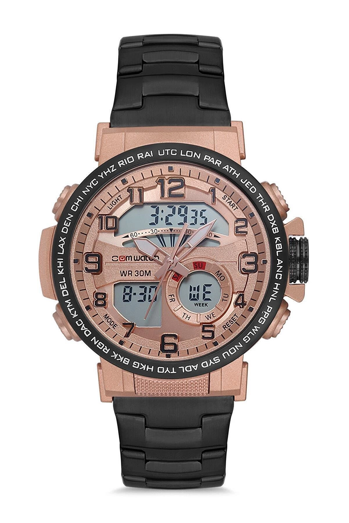 1812BG-BRR Comwatch Dijital&Analog Suya Dayanıklı Çelik Kordon Kronometre&Aydınlatma&Alarm&Takvim